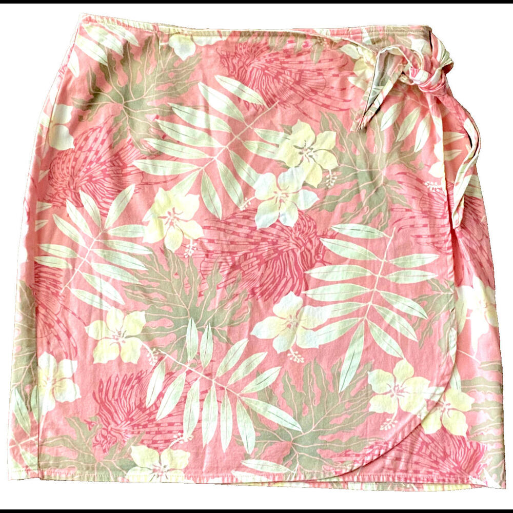 Columbia VTG Wrap Skirt Medium Coral Floral Wrap Cotton Blend River Resort EUC
